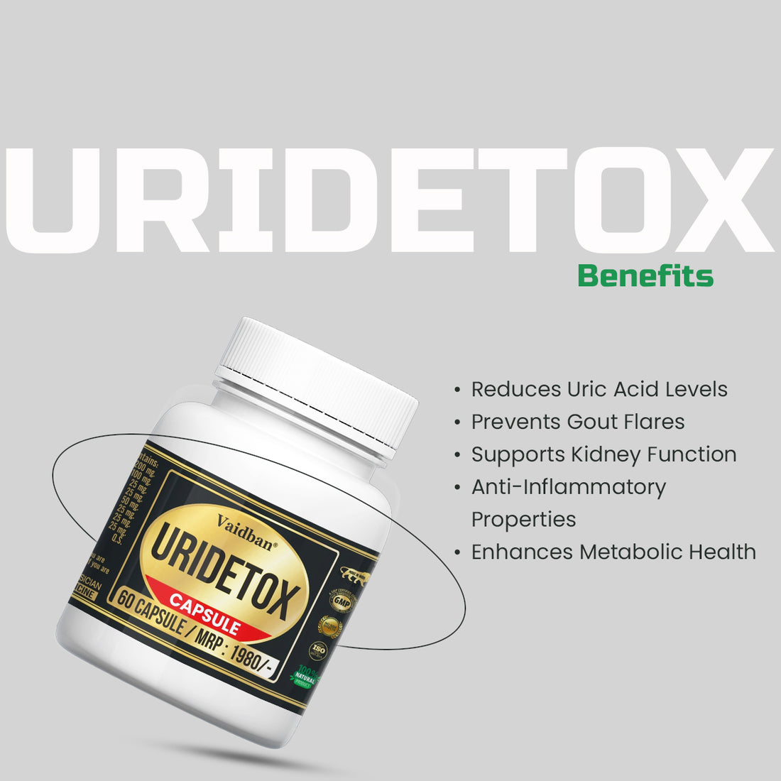 Vaidban Uridetox Capsules - 60 Caps | Natural Support for Uric Acid Balance