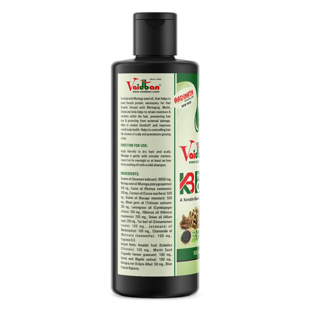 Vaidban KB Ayurvedic hair oil 100 ml bottle, product photograph