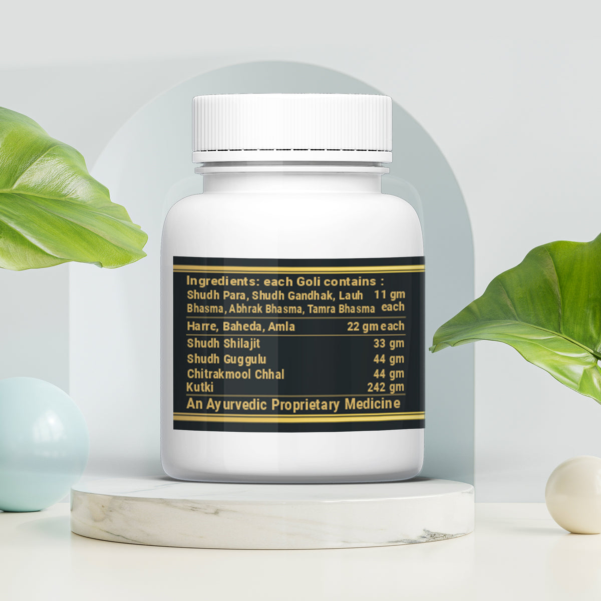 Vaidban LV-Amrit goli bottle back label with ingredients