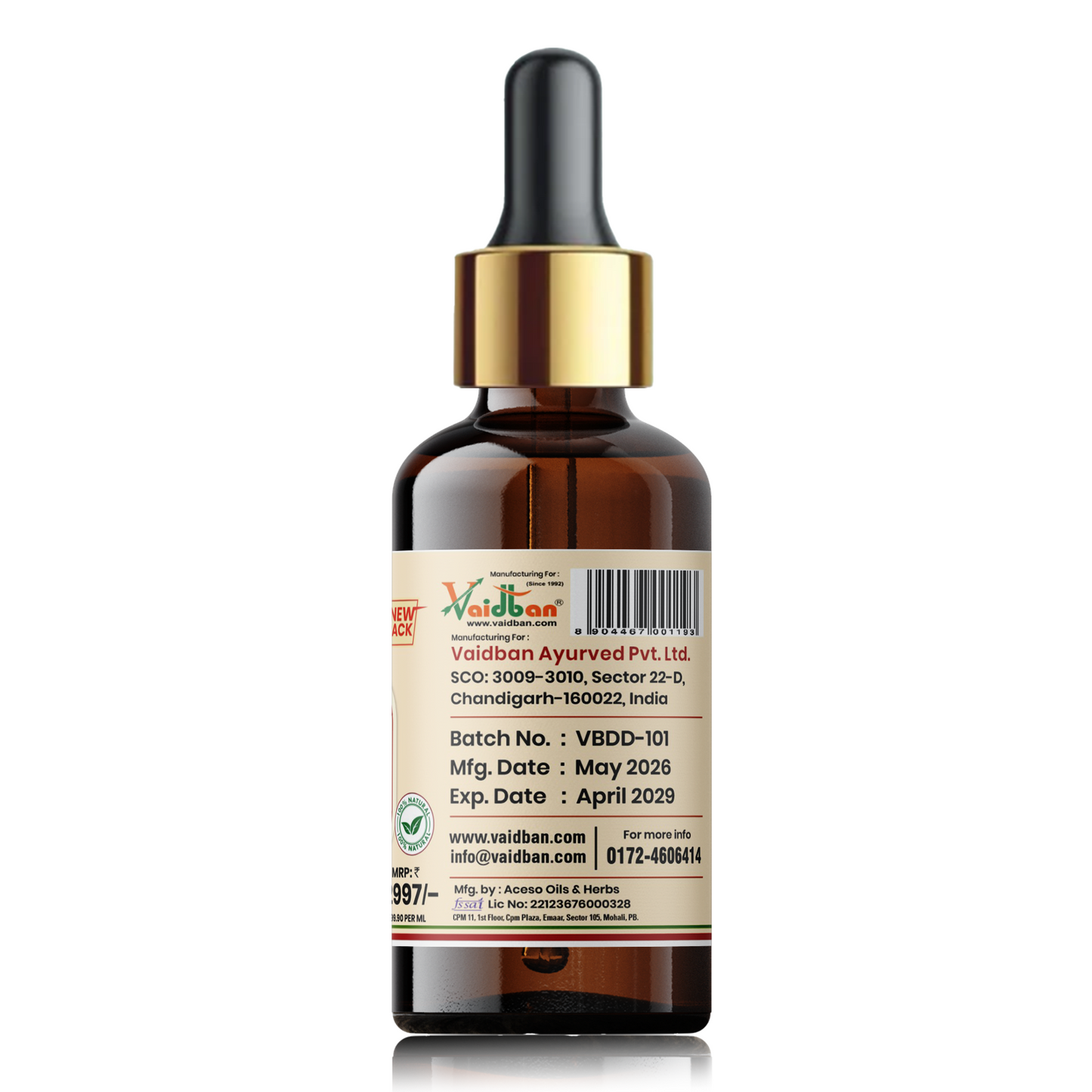 Vaidban V-36 Pre-Diabetes Control Drops – Herbal Oil Blend with Fenugreek, Sesame & Coconut Oil | 30 ml