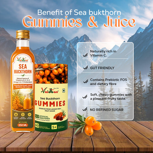 Vaidban Sea Buckthorn Gummies and Juice Combo