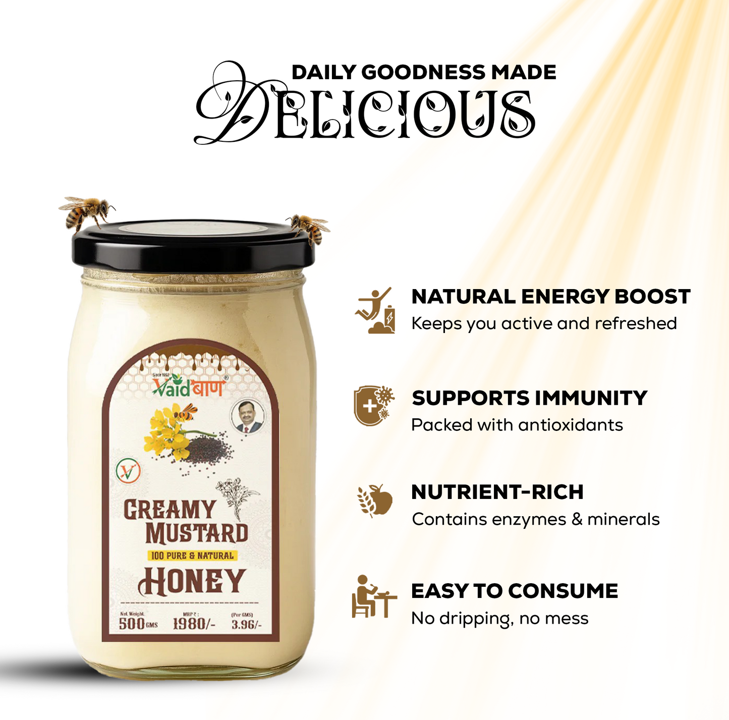 Vaidban Creamy Mustard Honey – 100% Pure Spreadable Honey | Natural & Unprocessed
