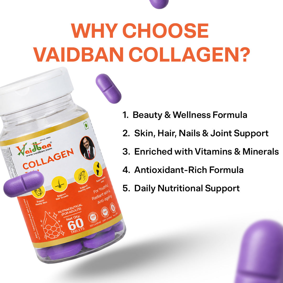Vaidban Collagen Tablet - 60 Tablets | For Youthful Radiant Skin & Anti-Ageing