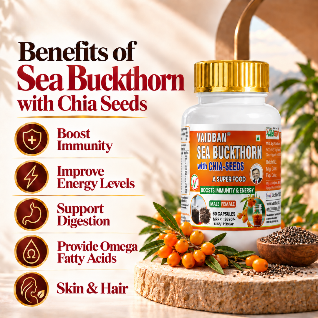 Vaidban Sea Buckthorn with Chia Seeds – Superfood for Daily Wellness, Vitality & Immunity Support (60 Capsules)