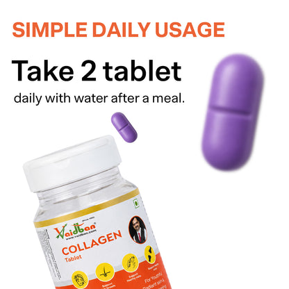 Vaidban Collagen Tablet - 60 Tablets | For Youthful Radiant Skin & Anti-Ageing