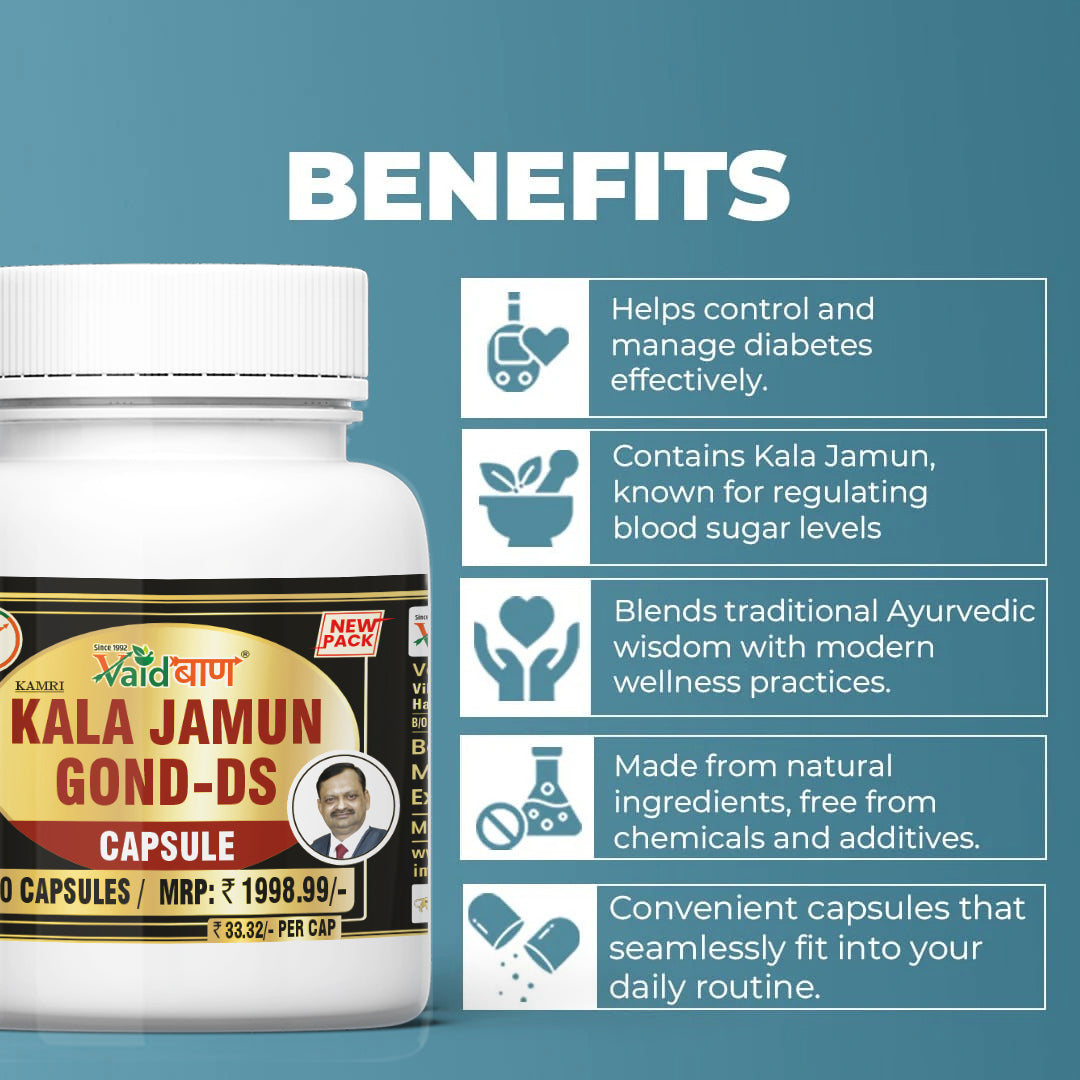 Vaidban Kala Jamun Gond-DS Capsules (Pack of 60 Capsule) - Natural Support for Sugar Management