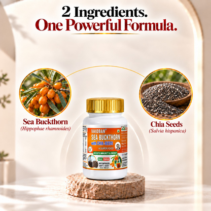 Vaidban Sea Buckthorn with Chia Seeds – Superfood for Daily Wellness, Vitality & Immunity Support (60 Capsules)