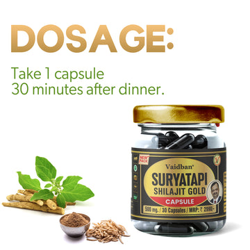 Vaidban Suryatapi Shilajit Gold ( 30 capsules )- 100% Ayurvedic | for Strength, Stamina and Power