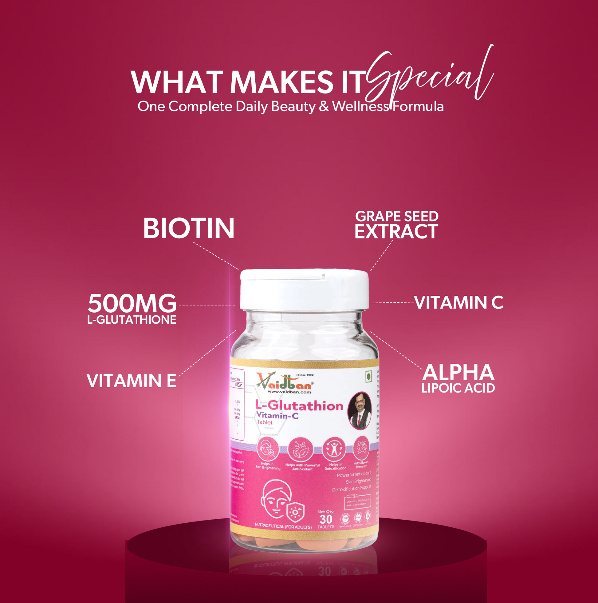 l glutathione & vitamin c tablets for skin brightening Vaidban L-Glutathion Vitamin-C Tablet – Skin Brightening & Antioxidant