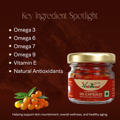 Vaidban Sea Buckthorn Oil Capsules – Rich in Omega Fatty Acids