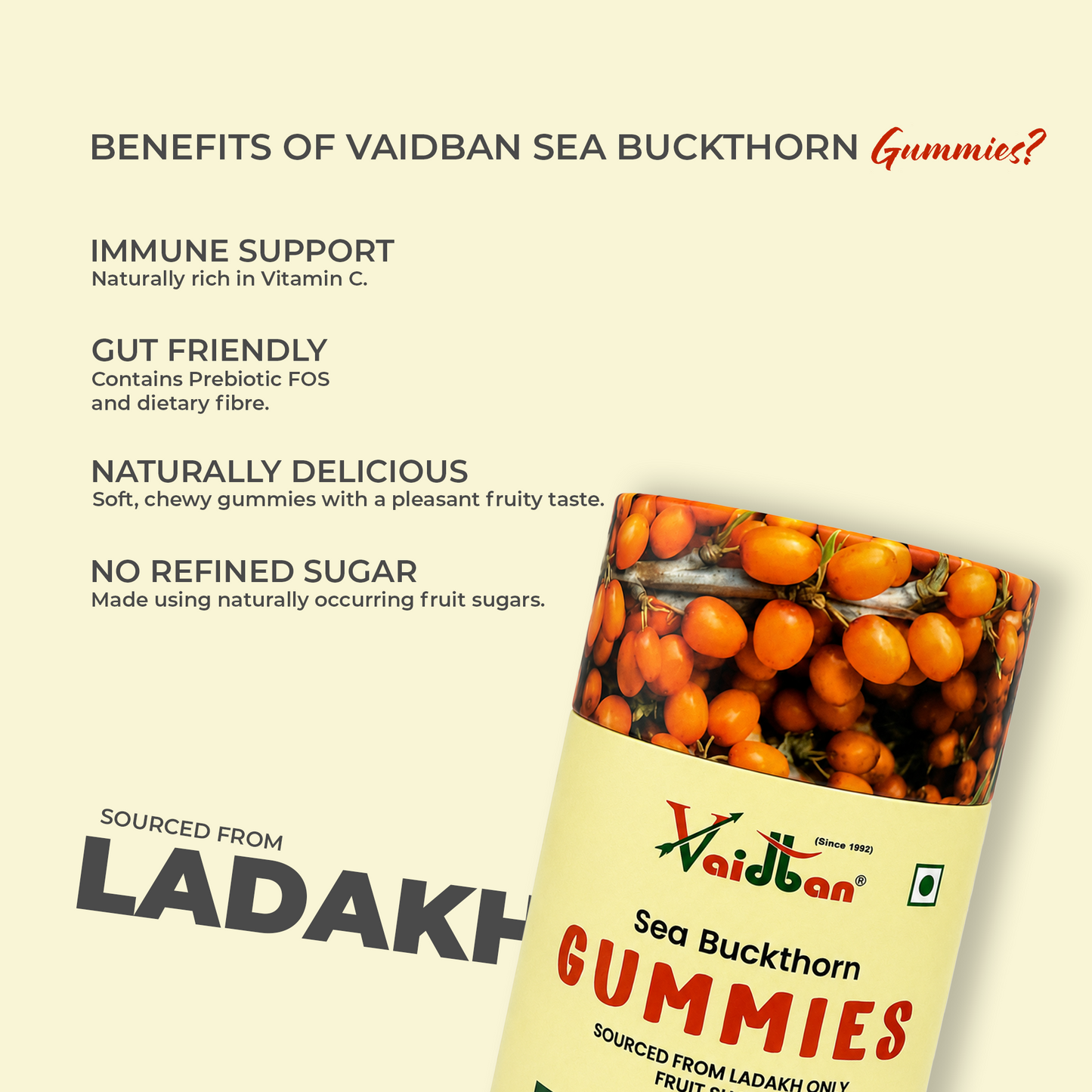 Vaidban Sea Buckthorn Gummies – 60 N | Sourced from Ladakh | No Artificial Sweetener