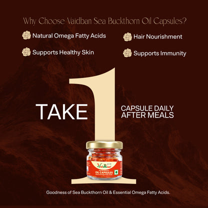 Vaidban Sea Buckthorn Oil Capsules – Rich in Omega Fatty Acids