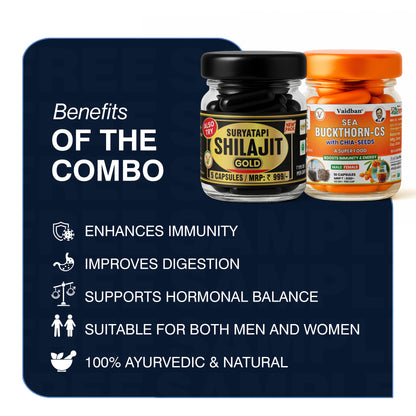 Vaidban Shilajit Gold + Sea Buckthorn Combo – Immunity & Stamina Booster (Free Sample)