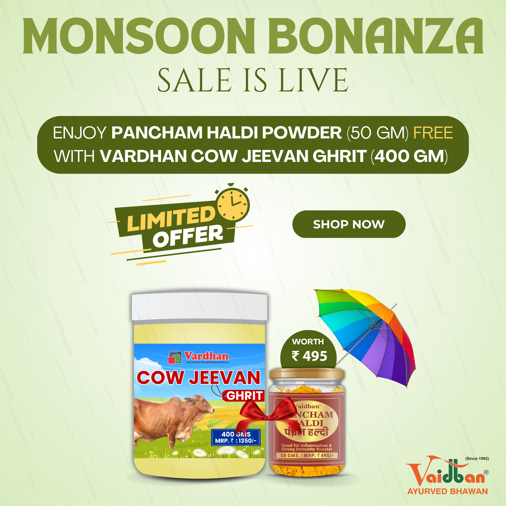 Vardhan Cow Jeevan Ghrit (400 Gm) & Pancham Haldi (50gm) Bundle