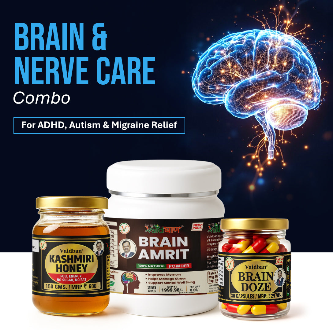 Vaidban Brain & Nerve Care Combo – For ADHD, Autism & Migraine Relief | Improves Memory, Nerve Strength & Focus
