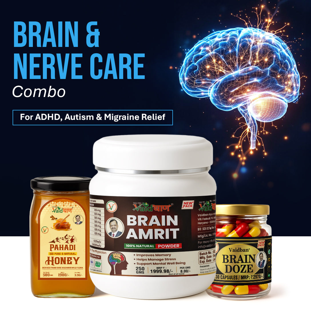 Vaidban Brain & Nerve Care Combo – For ADHD, Autism & Migraine Relief | Improves Memory, Nerve Strength & Focus