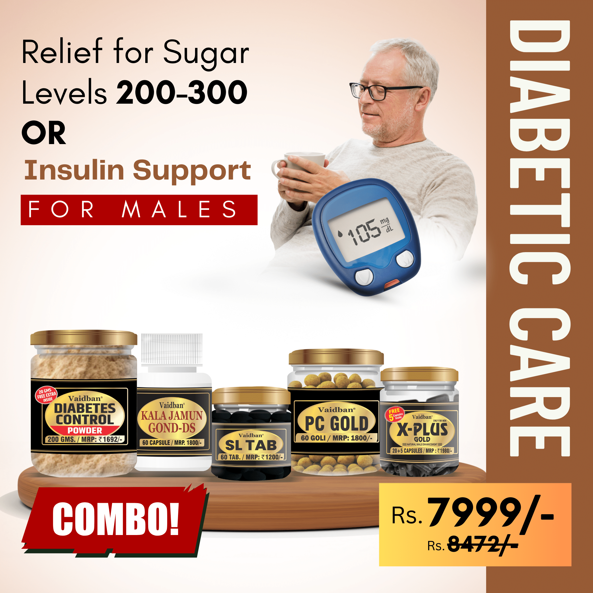 Vaidban Diabetic Care Combo for Men: Comprehensive Blood Sugar and Insulin Support