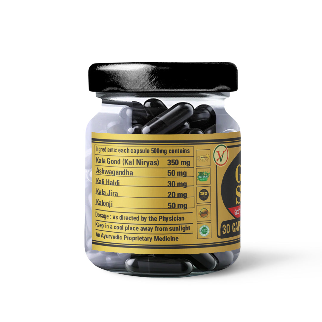 Vaidban Gond Siyah Capsule 500 mg – Kala Gond – Black Gum – For Joint Pain