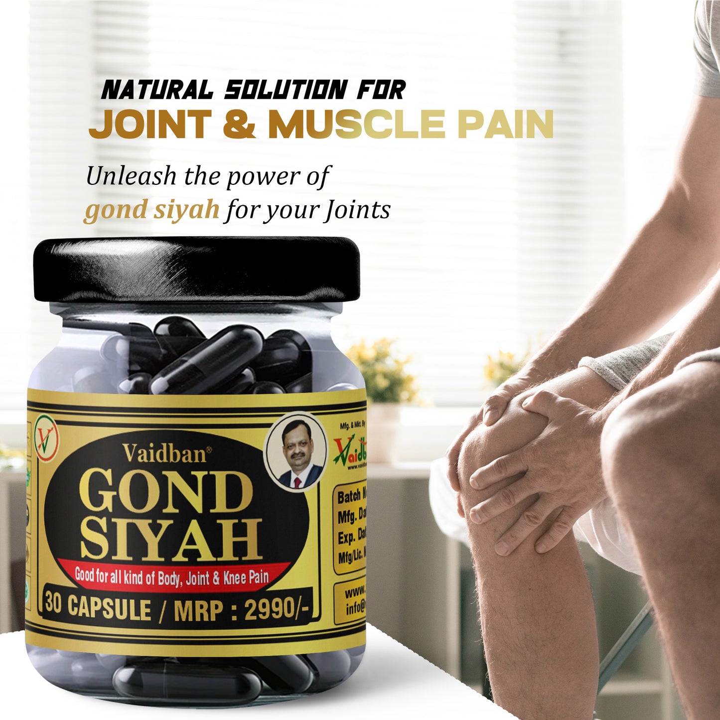 Vaidban Gond Siyah Capsule 500 mg – Kala Gond ( Black Gum) For Joint Pain.