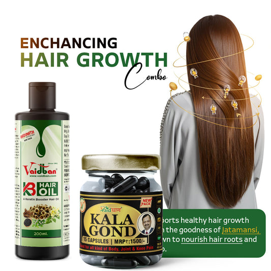 Hair Growth Combo - Kala Gond Capsules & KB Hair Oil