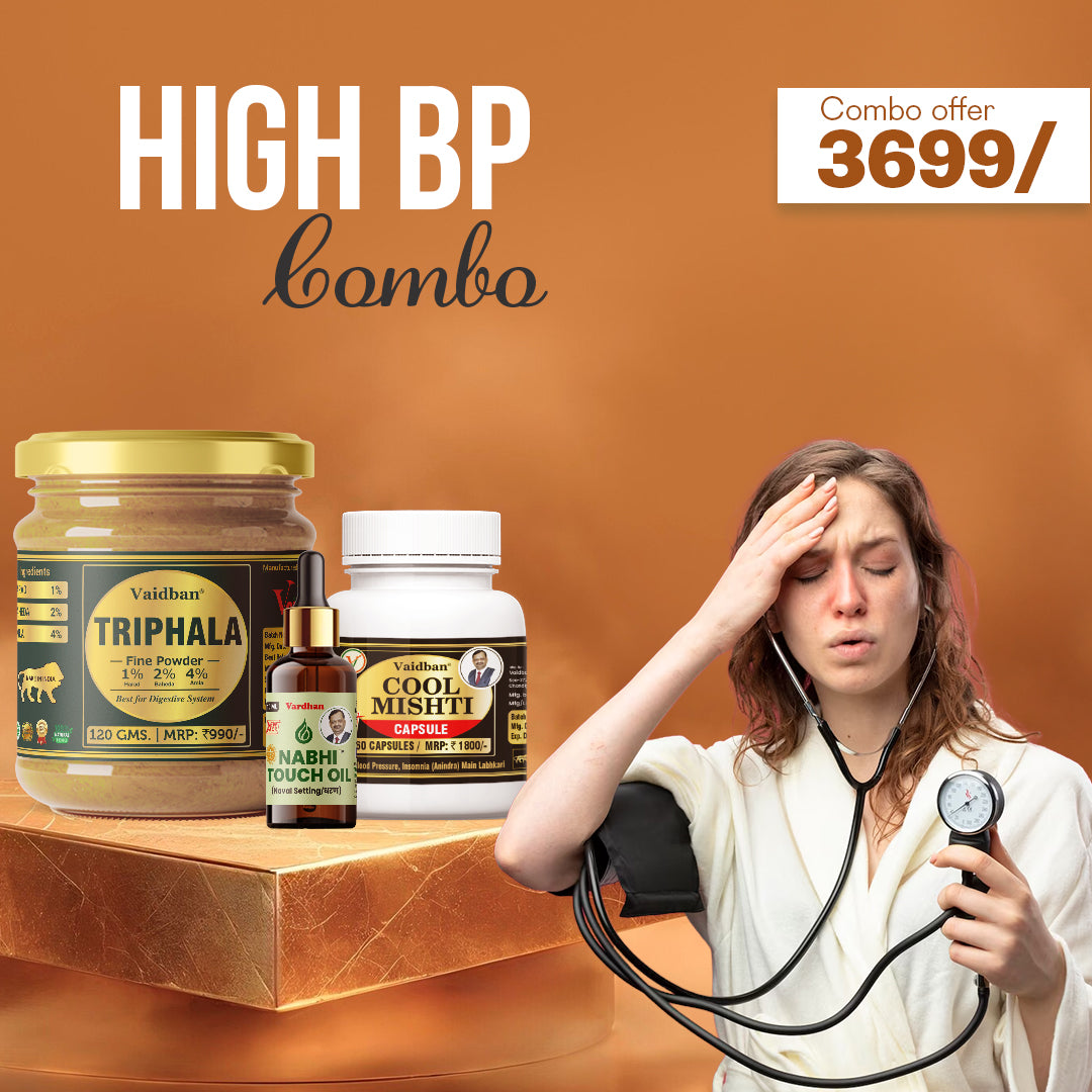 Cool Mishti Capsule + Triphala Powder + Nabhi Touch Oil - High BP Combo Pack