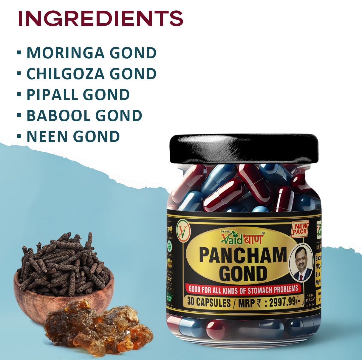 Vaidban Pancham Gond (30 Capsules) – Ayurvedic Capsules for Weight Loss & Gut Health