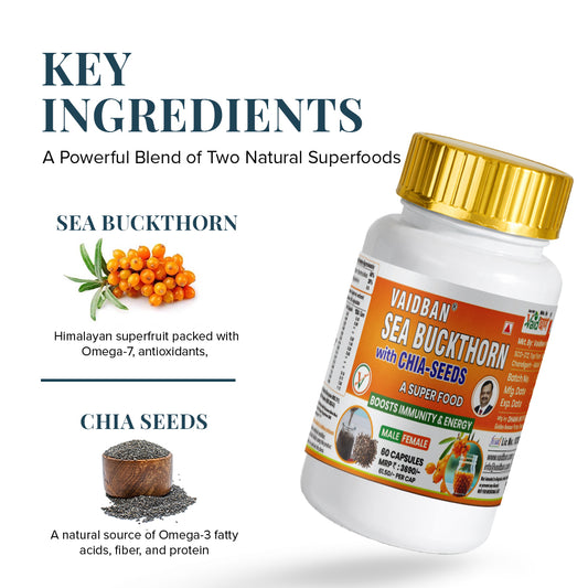 Vaidban Sea Buckthorn with Chia Seeds - Immunity & Energy Booster (60 Capsules)