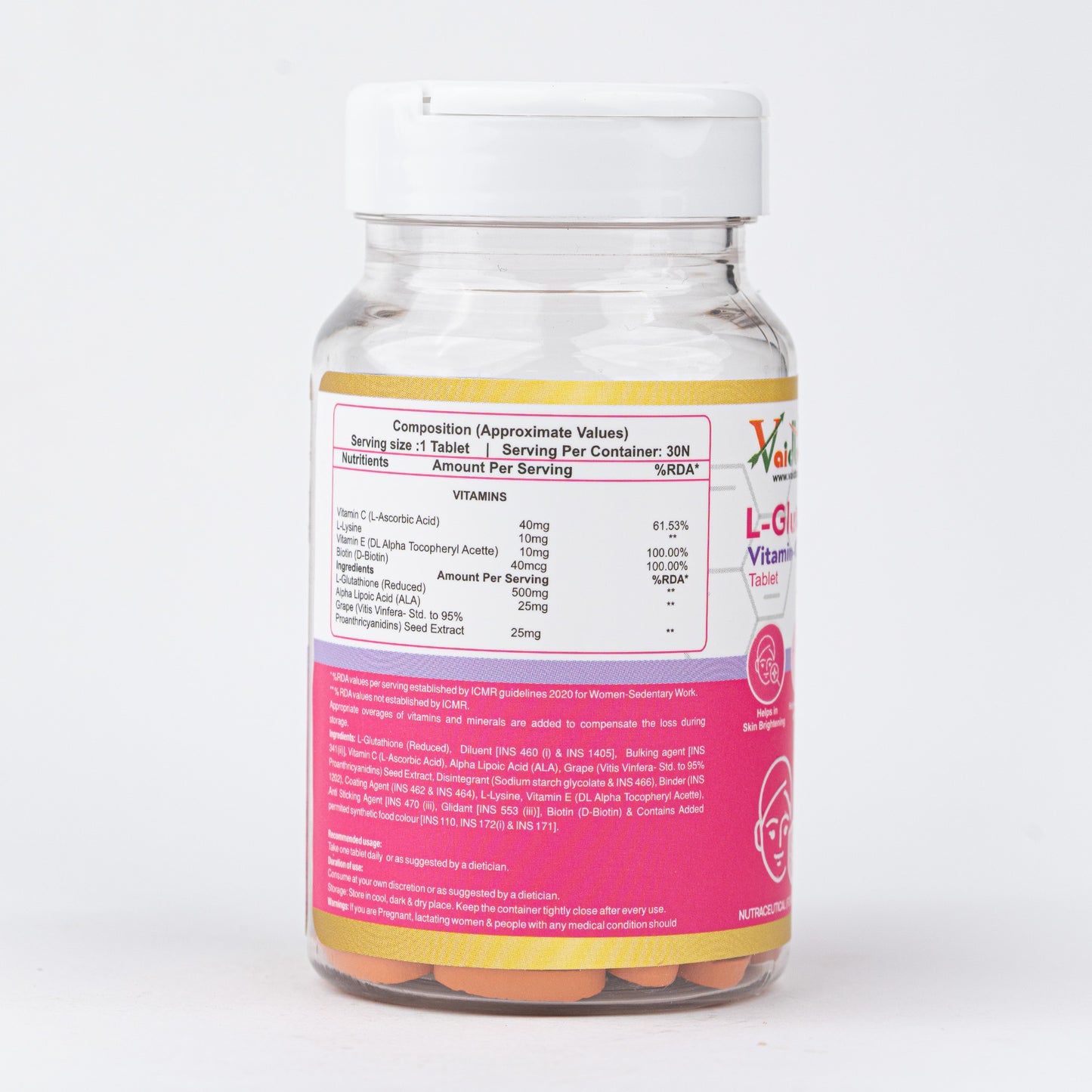 Vaidban L-Glutathion Vitamin-C Tablet – Skin Brightening, Antioxidant & Detox Support