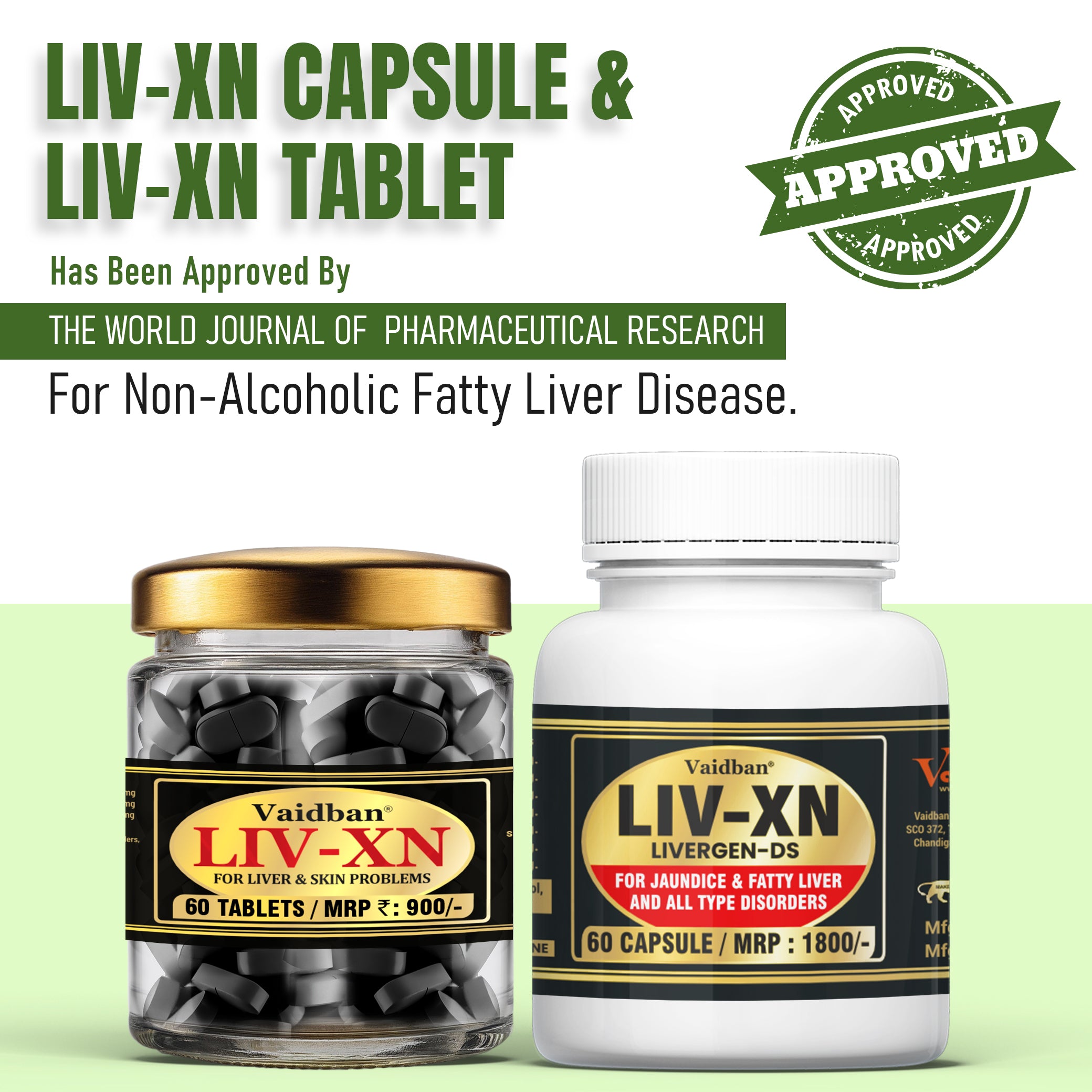 Vaidban LIV-XN Capsule & LIV-XN Tablet | Clinically Approved for Non-Alcoholic Fatty Liver Disease | Supports Liver Health | Detox & Rejuvenation | 60 Capsules & 60 Tablets