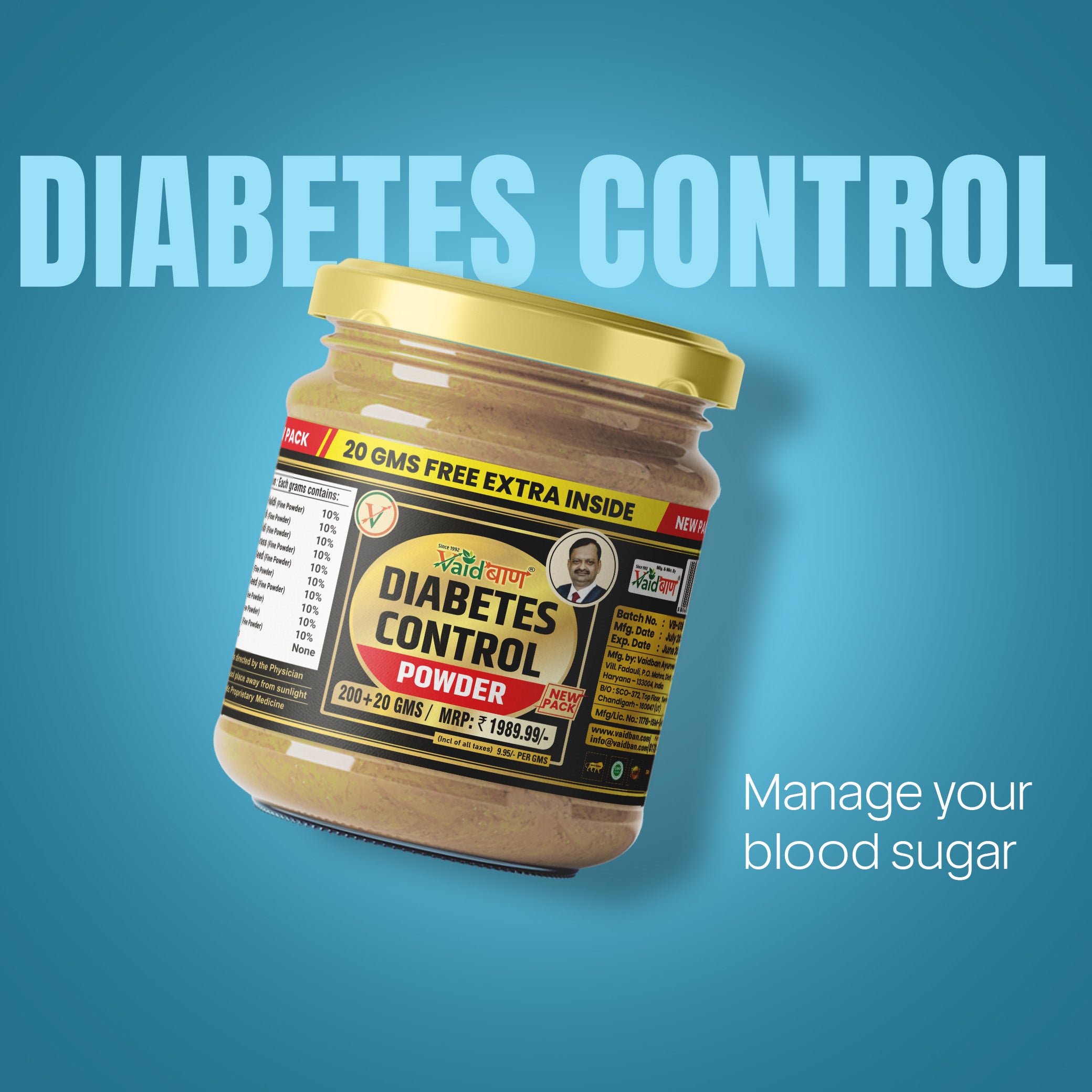 Vaidban Diabetic Control Powder - Natural Ayurvedic Solution for Balanced Blood Sugar Levels