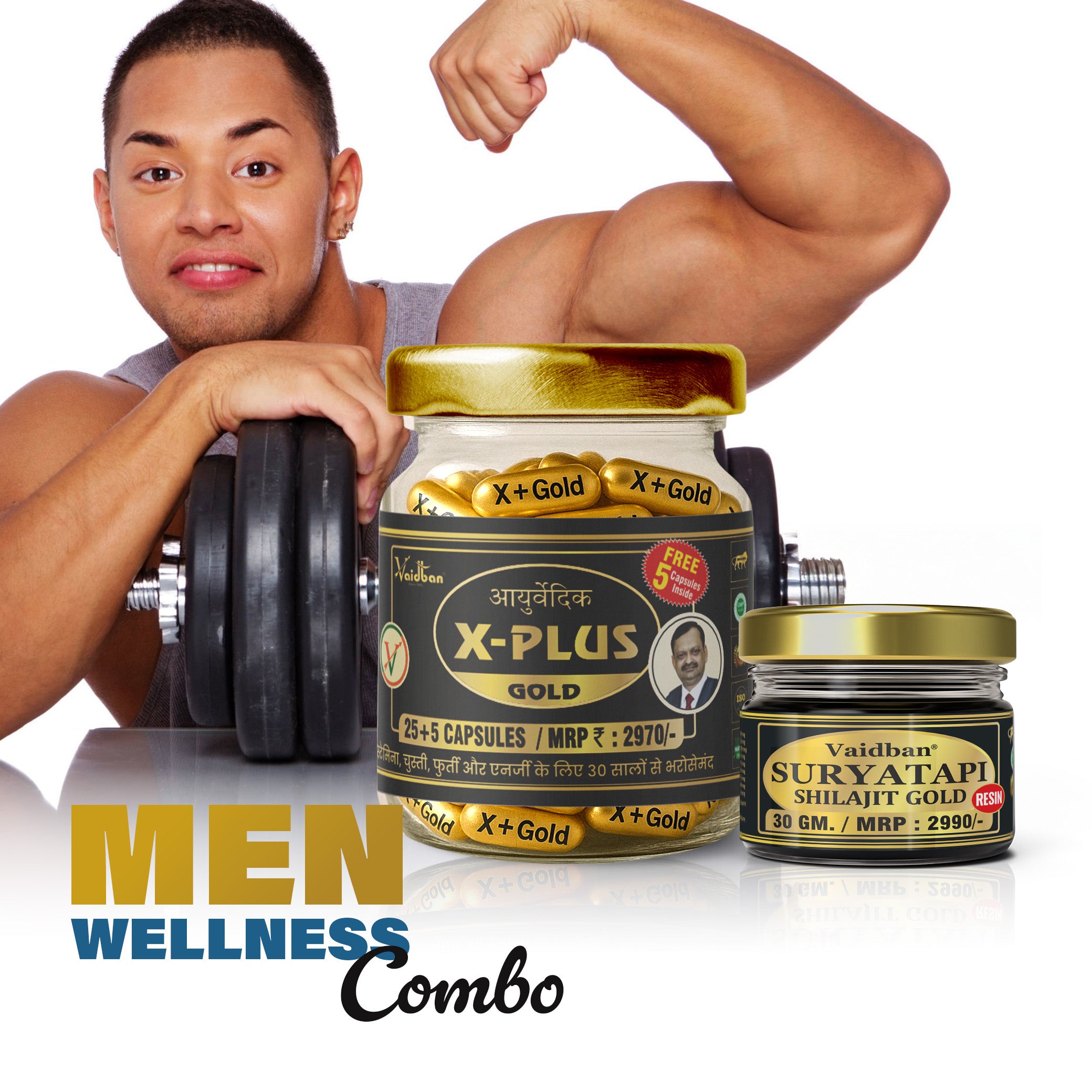 X - Plus Gold Capsule +  Suryatapi Shilajit Gold Resin - Men Wellness Combo