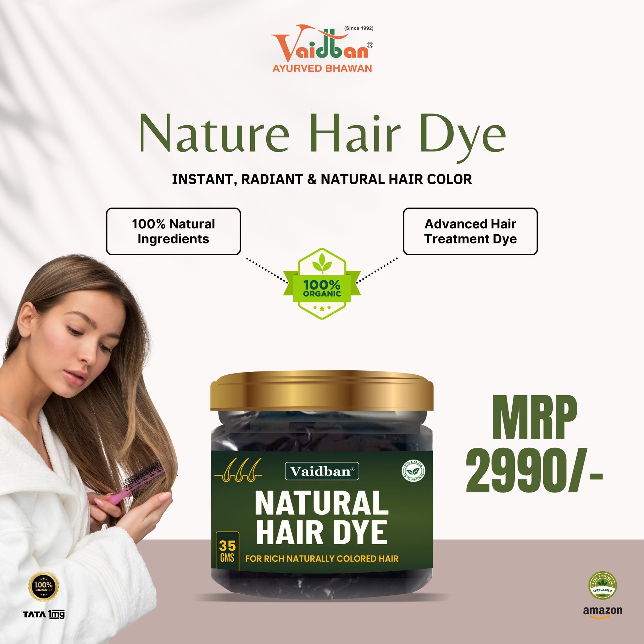 Vaidban Natural Hair Dye - 35g | Organic Hair Color with 100% Natural Ingredients for Radiant Hair
