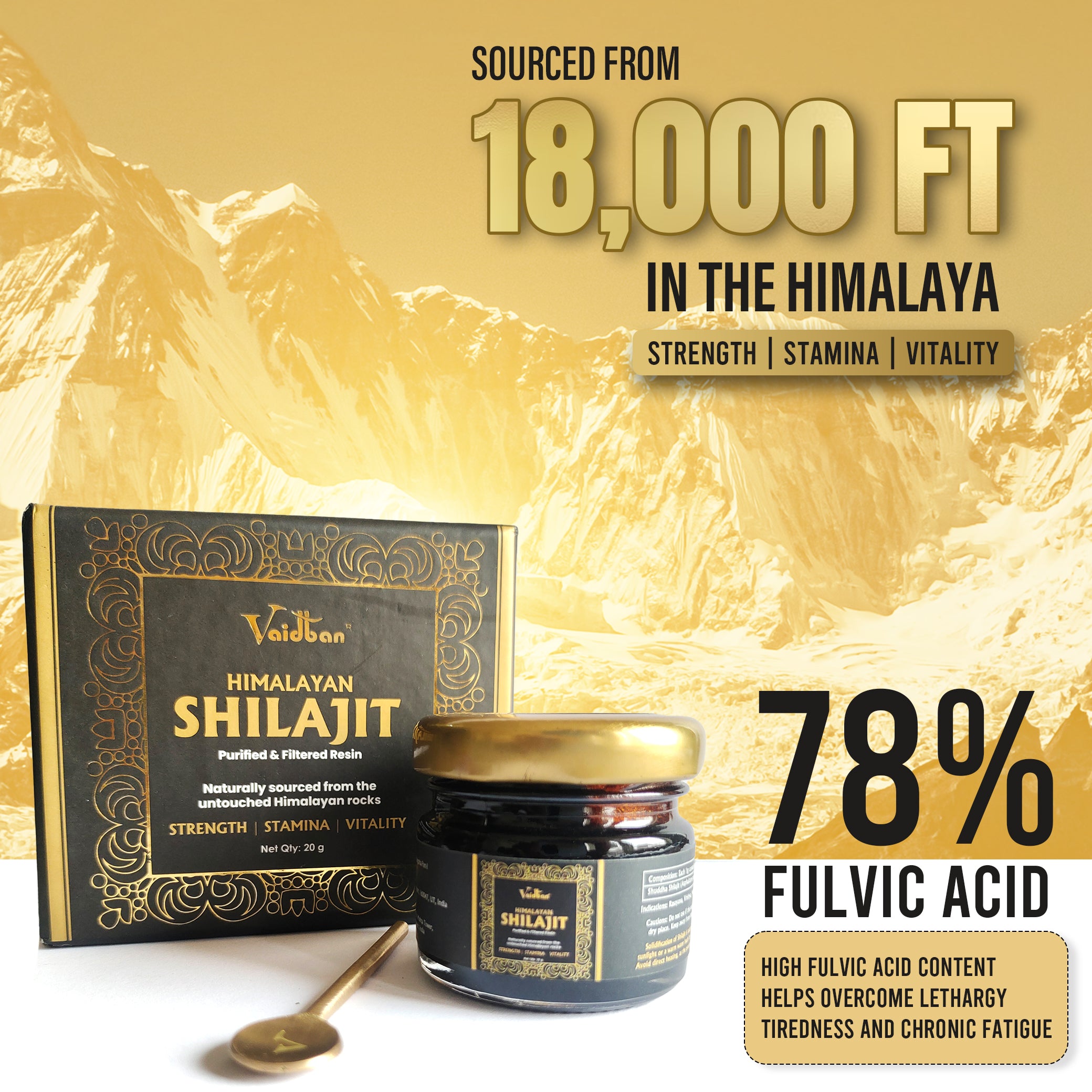 Vaidban Himalayan Shilajit Resin - 78% Fulvic Acid