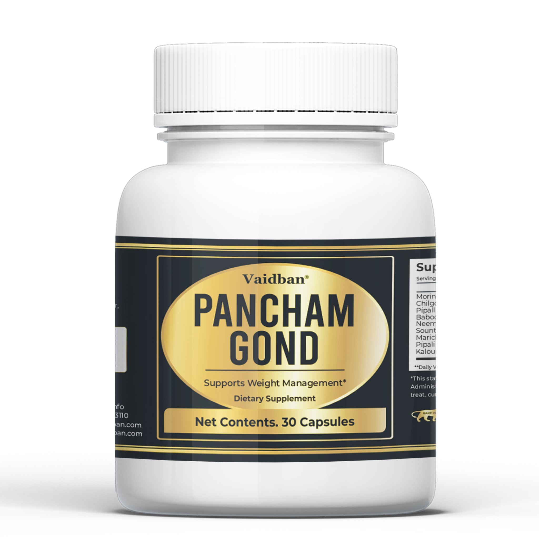 Vaidban Pancham Gond Capsules - 30 Count | Herbal Supplement for Weight Management