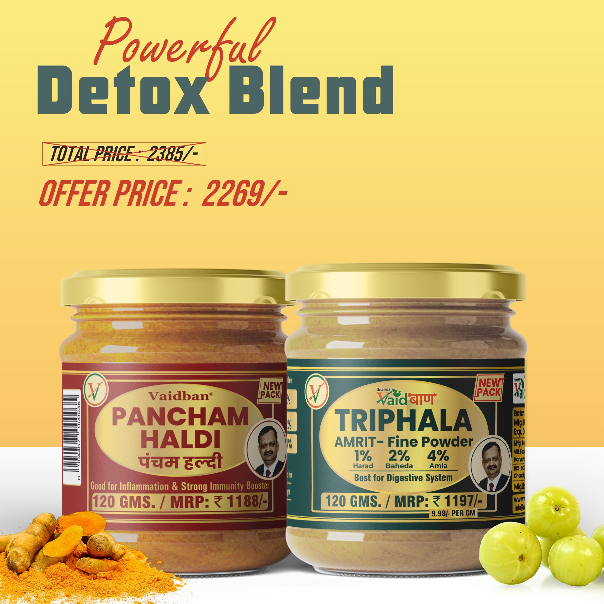 Vaidban Pancham Haldi & Triphala Powder – Detox Combo for Healthy Living