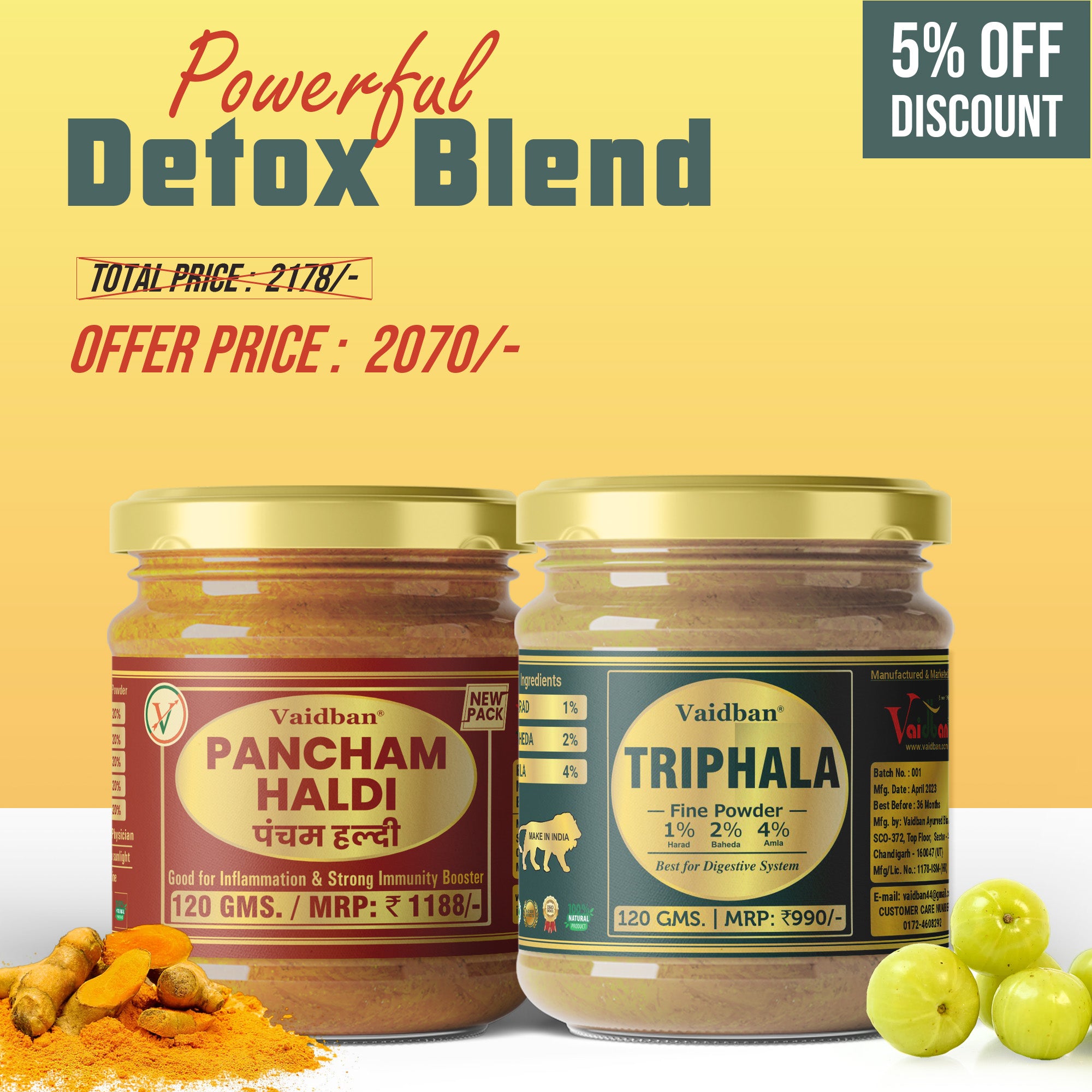 Vaidban Pancham Haldi & Triphala Powder – Detox Combo for Healthy Living