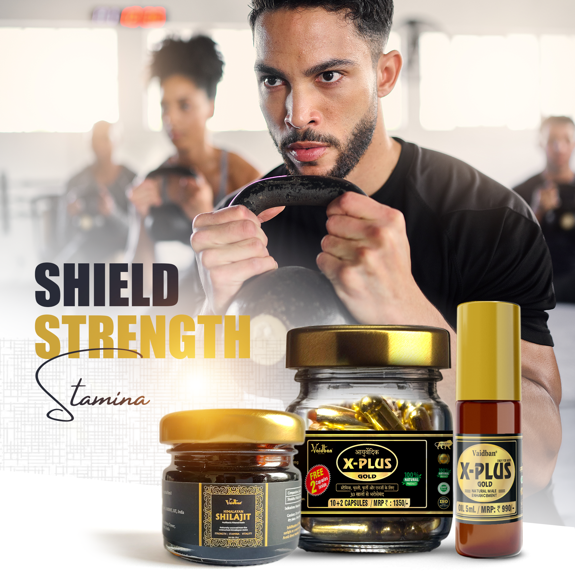 Vaidban Himalayan Shilajit Resin, X-Plus Gold Capsules & Oil Combo – Ayurvedic Strength, Stamina & Performance Booster for Energy & Endurance