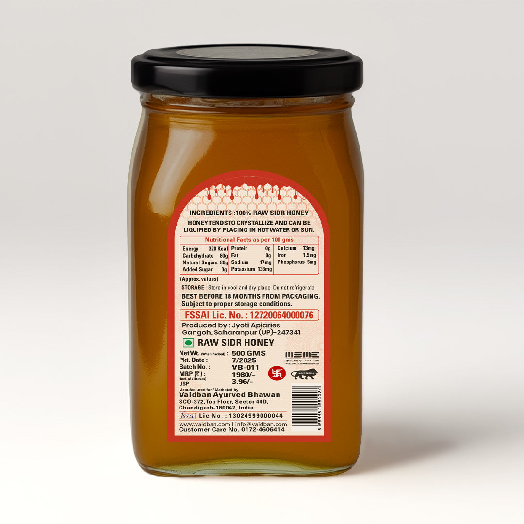 Vaidban Raw Sidr Honey – 100% Pure & Natural Wild Berry Flowers