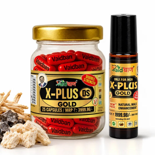 Vaidban X-Plus DS Gold Combo for Men – Ayurvedic Capsules & Performance Oil for Strength, Stamina & Vitality