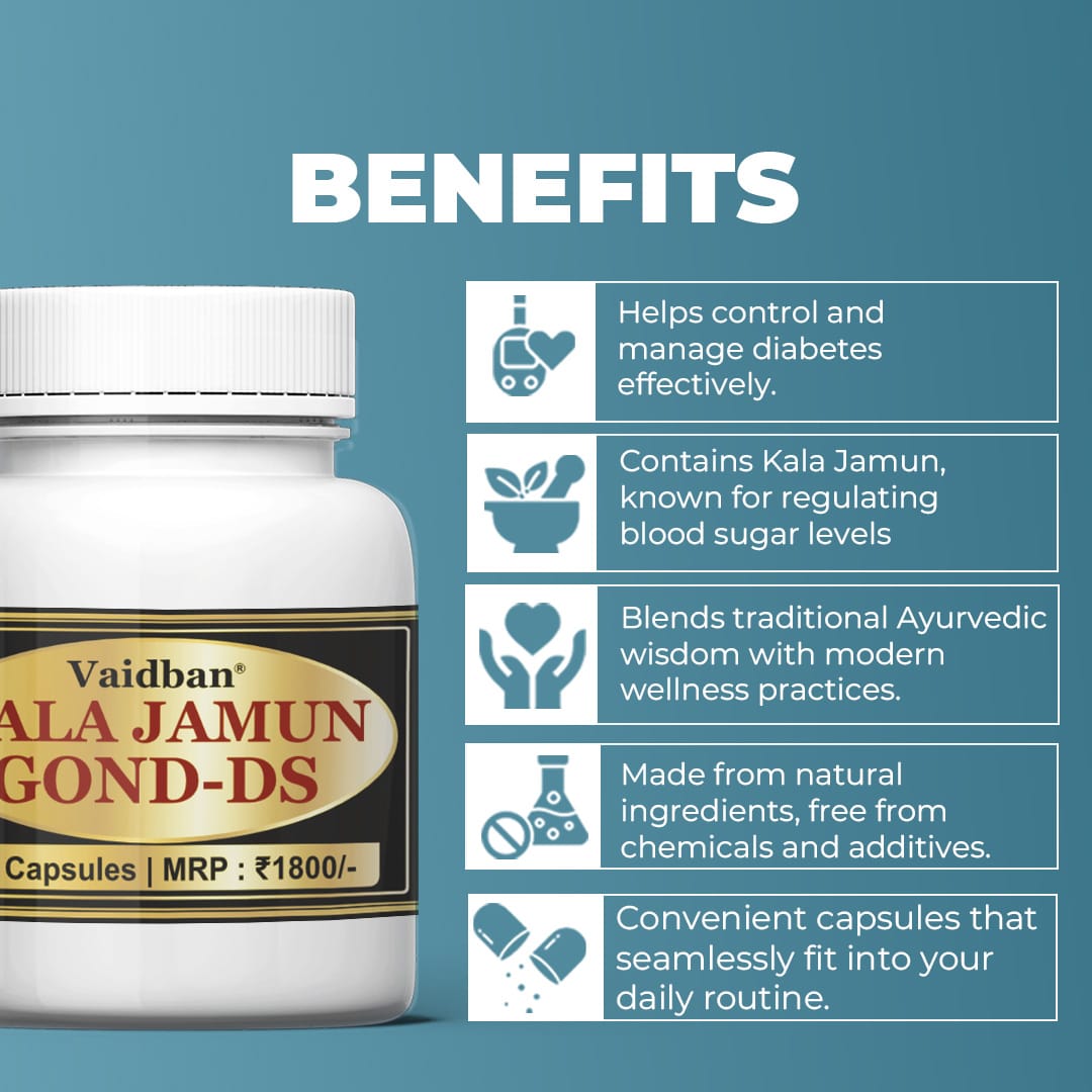 Vaidban Kala Jamun Gond-DS Capsules (Pack of 60 Capsule) - Natural Support for Diabetes Management