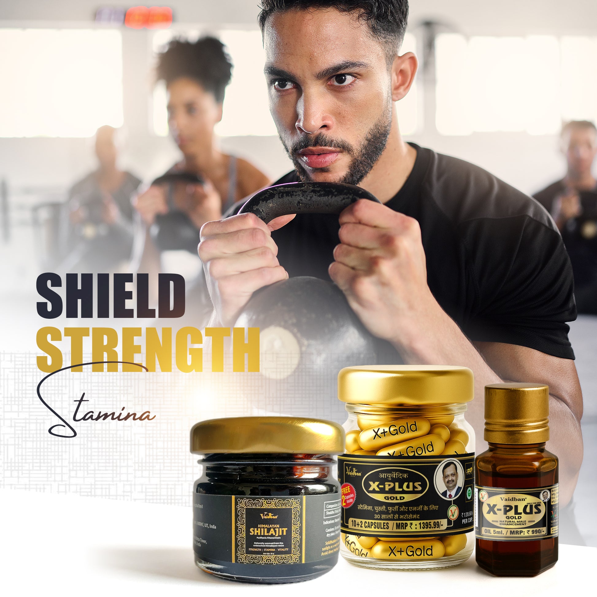 Vaidban Himalayan Shilajit Resin, X-Plus Gold Capsules Oil Combo – A
