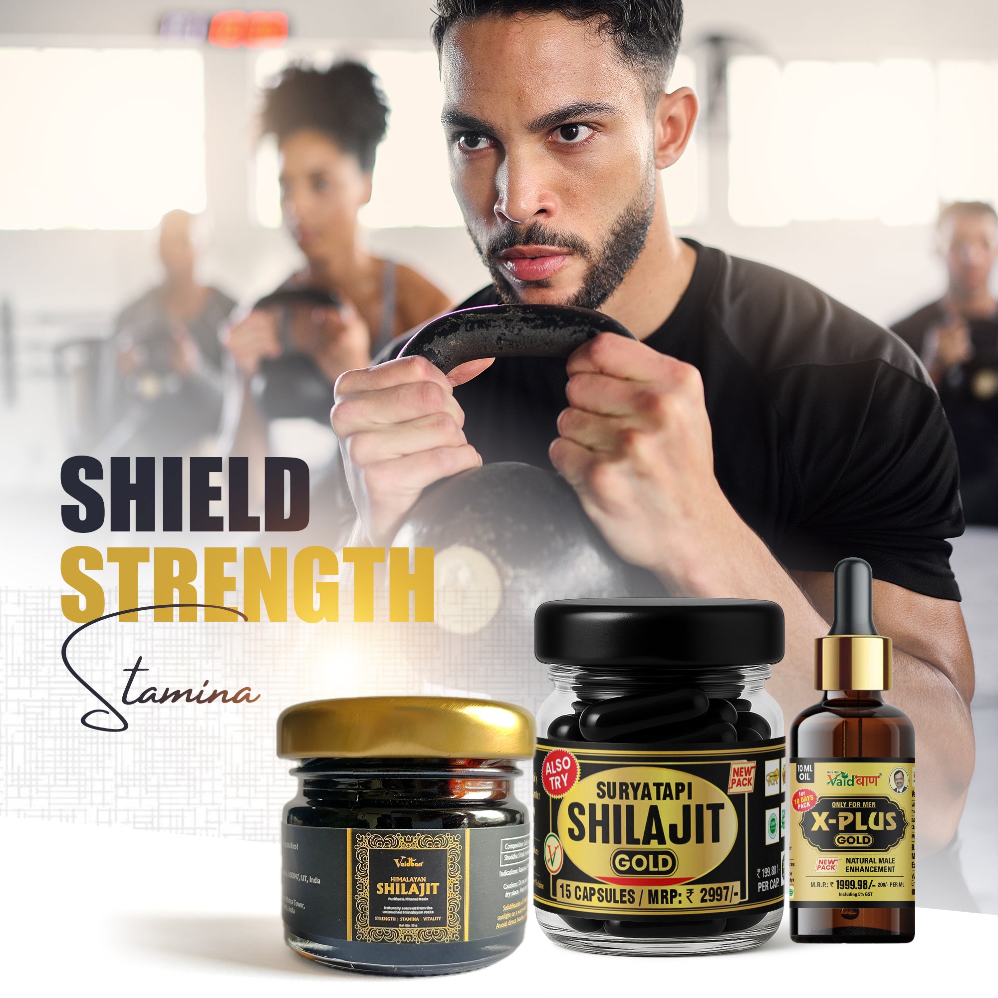 Vaidban Himalayan Shilajit Resin, X-Plus Gold Capsules & Oil Combo – Ayurvedic Strength, Stamina & Performance Booster for Energy & Endurance