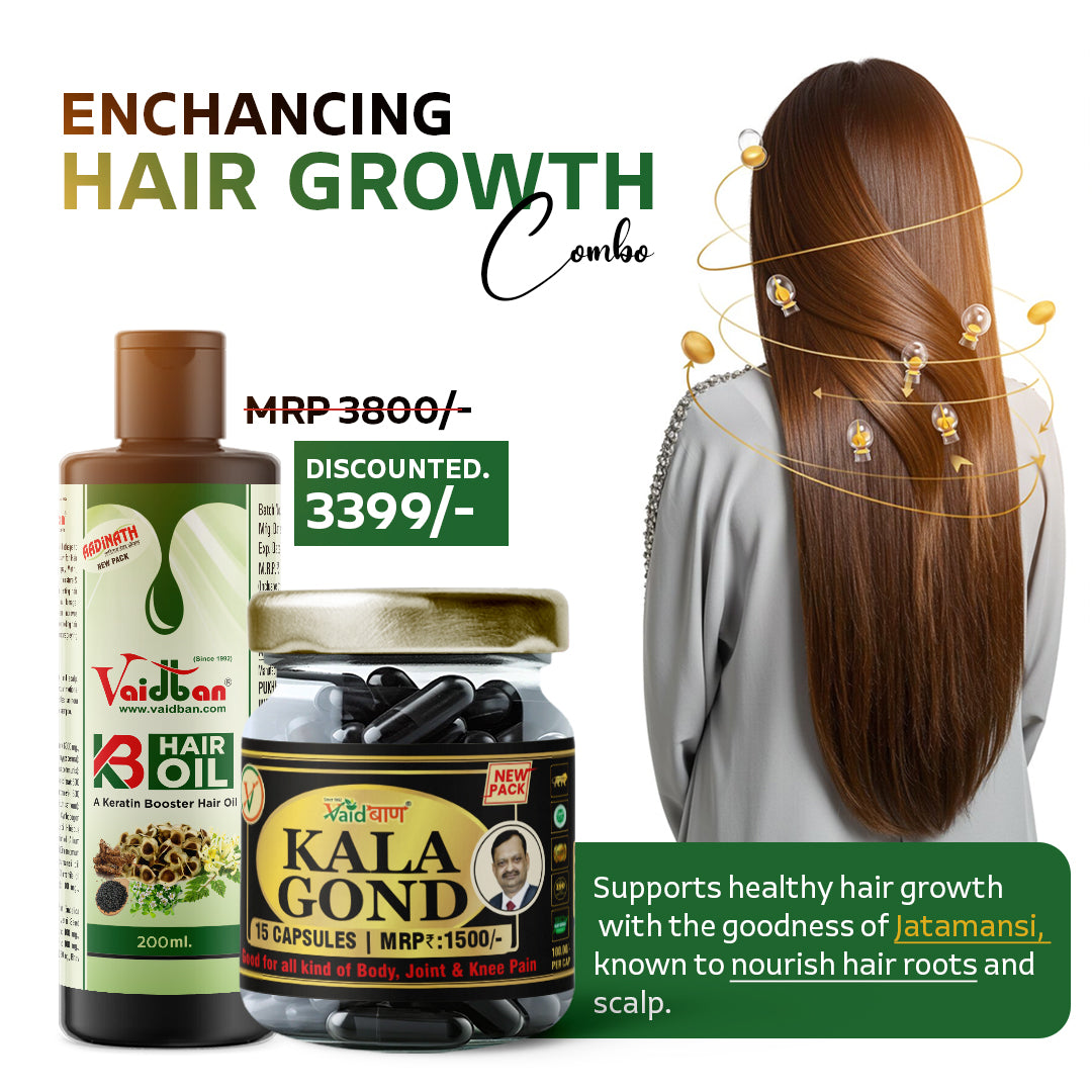Hair Growth Combo - Kala Gond Capsules & KB Hair Oil
