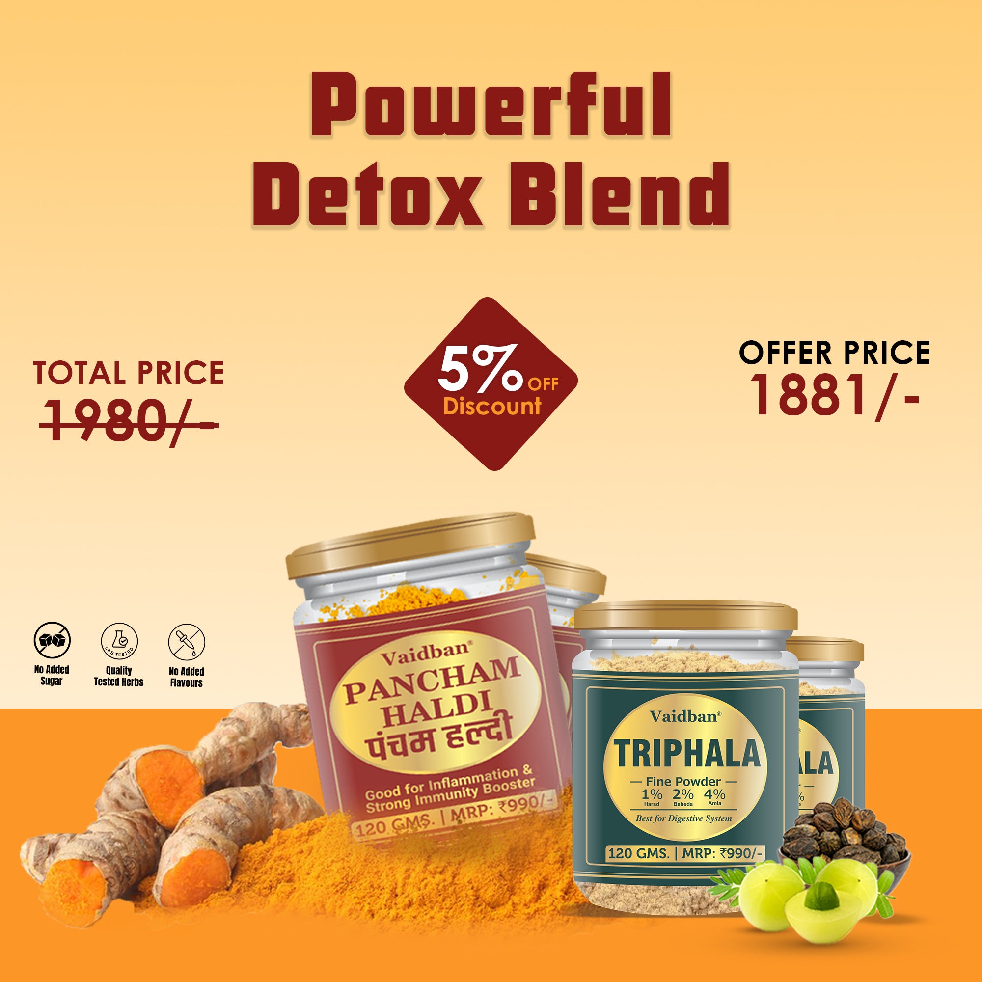 Vaidban Pancham Haldi & Triphala Powder – Detox Combo for Healthy Living