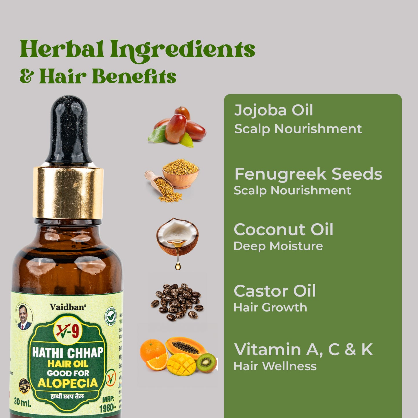Vaidban V-9 Hathi Chhap Hair Oil – Ayurvedic Oil for Alopecia & Hair Fall