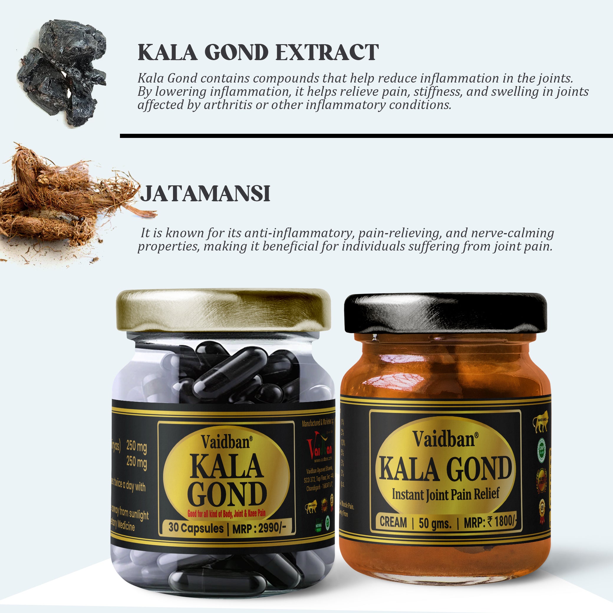 Kala Gond Cream + Kala Gond Capsule Combo Pack- Instant Joint Pain Relief