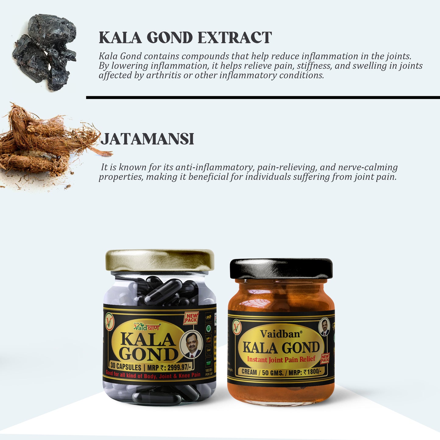 Kala Gond Cream + Kala Gond Capsule Combo Pack- Joint Pain Relief