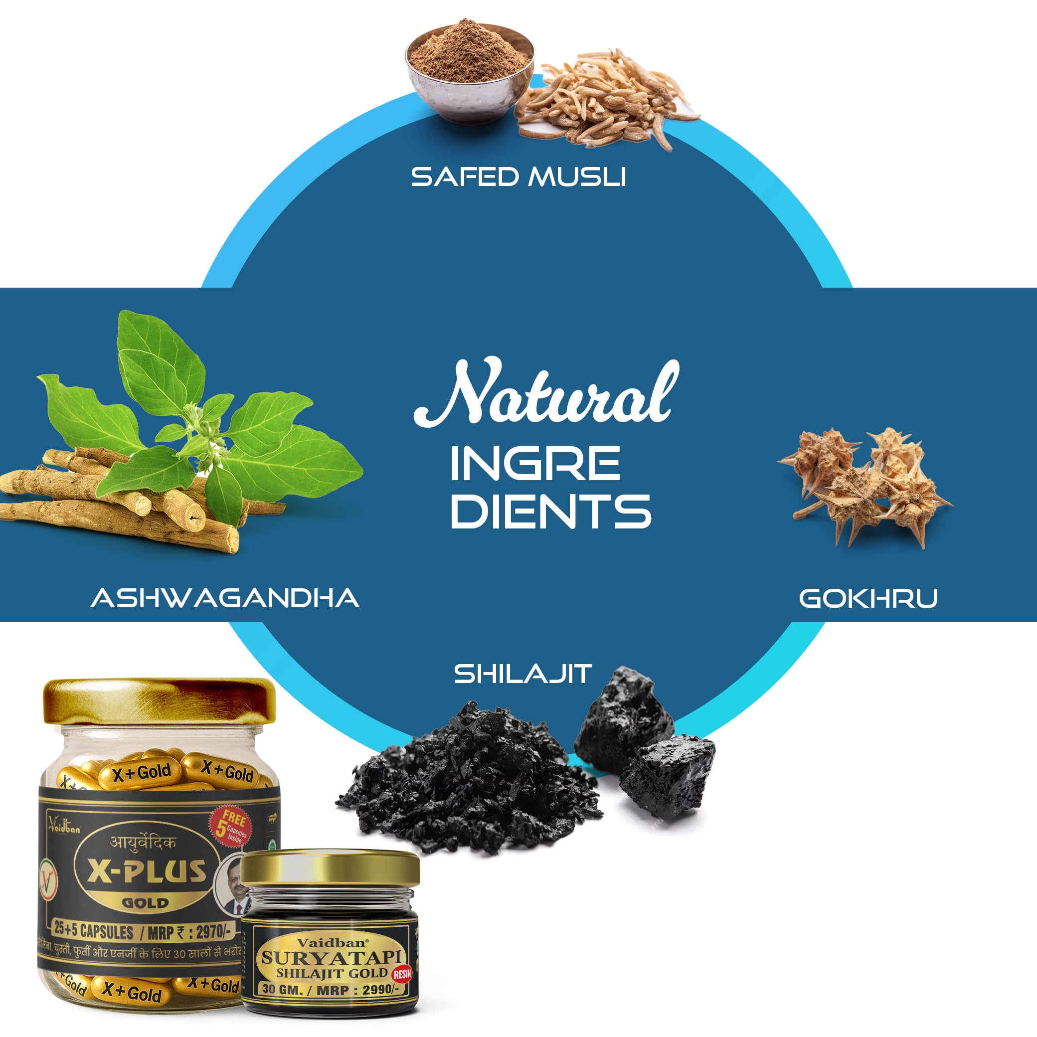 X - Plus Gold Capsule +  Suryatapi Shilajit Gold Resin - Men Wellness Combo