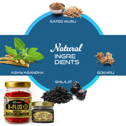 X - Plus Gold DS Capsule +  Suryatapi Shilajit Gold Resin - Men Wellness Combo