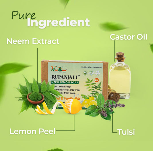 Rupanjali Neem Lemon Soap – Antibacterial Herbal Soap for Clear & Healthy Skin (100g)